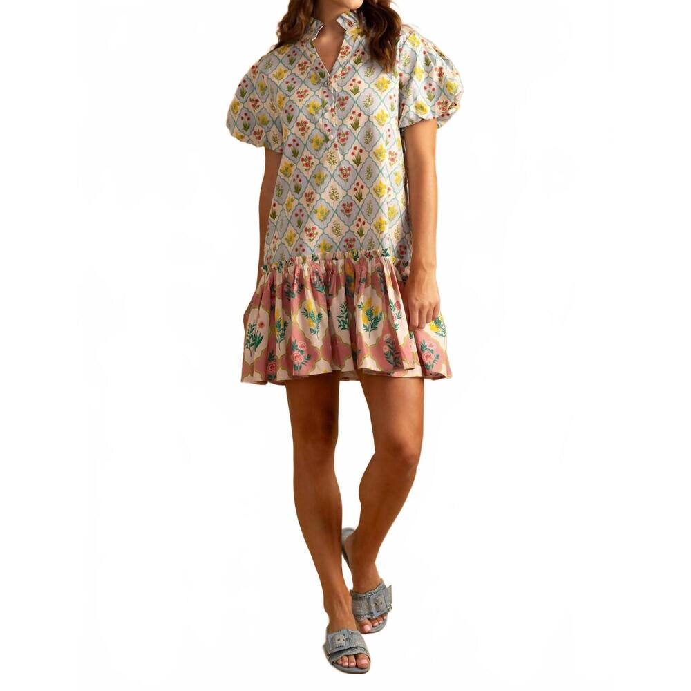 NEW DOUBLE A gia mini dress in combo rose/blue blossom